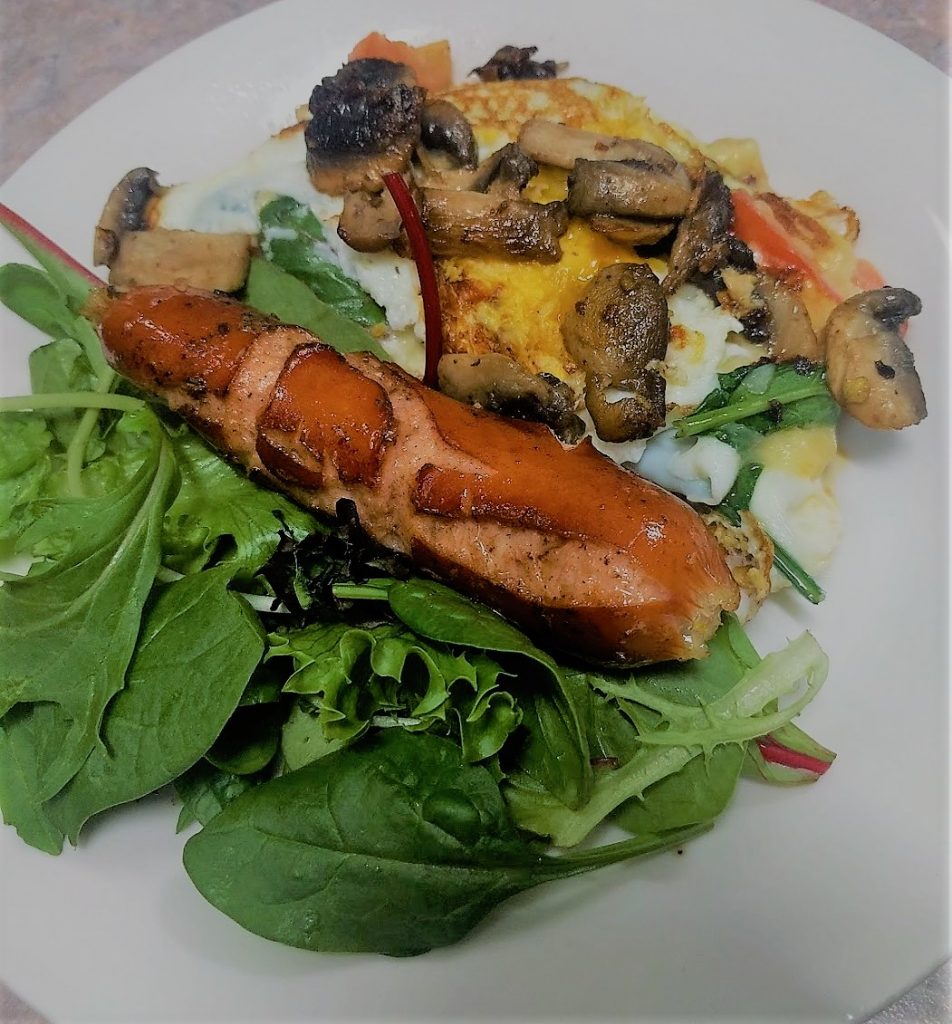 Omelette Mushrooms Kransky Salad